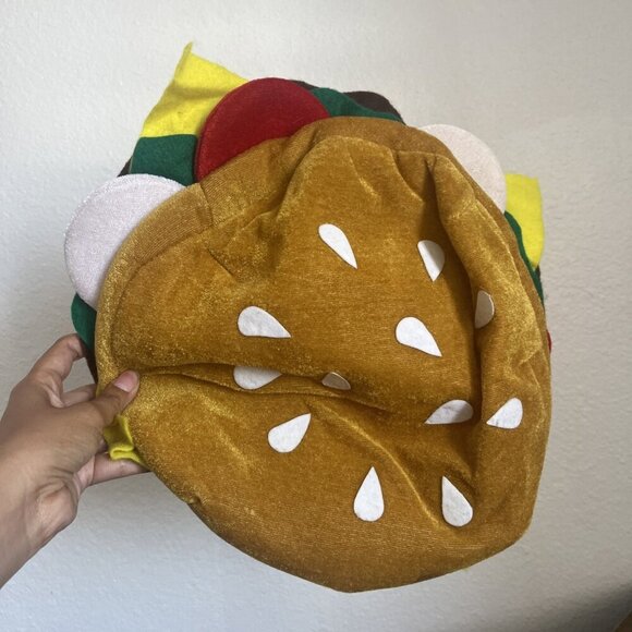 TWO HAMBURGER HAT  Cheeseburger Cap Food-Prop-Halloween Party Costume Funny Hat - Picture 1 of 7